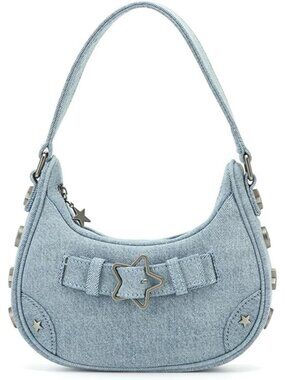 Women's Denim Blue Plaid Striped Woolden Cloth Shoulder Handbag Tote Bag